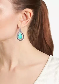 Silver Plated Turquoise Howlite Teardrop Border Earrings
