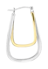 Two Tone Plated Double Square Tube Click-Top Hoop Earrings