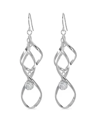 Fine Silver Plated Clear Crystal Ball Twisted Drop Earrings
