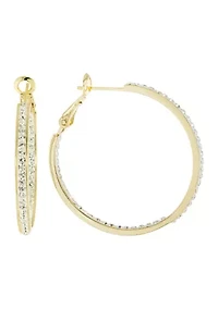 Silver Plated 1.3" Crystal Clutchless Hoop Earrings or Gold