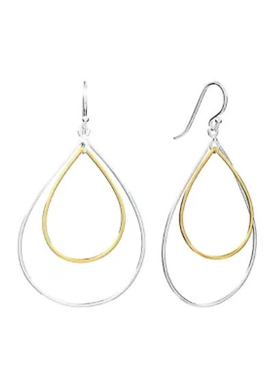 Two Tone Plated Double Teardrop Earrings