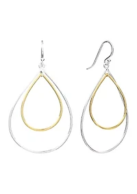 Two Tone Plated Double Teardrop Earrings