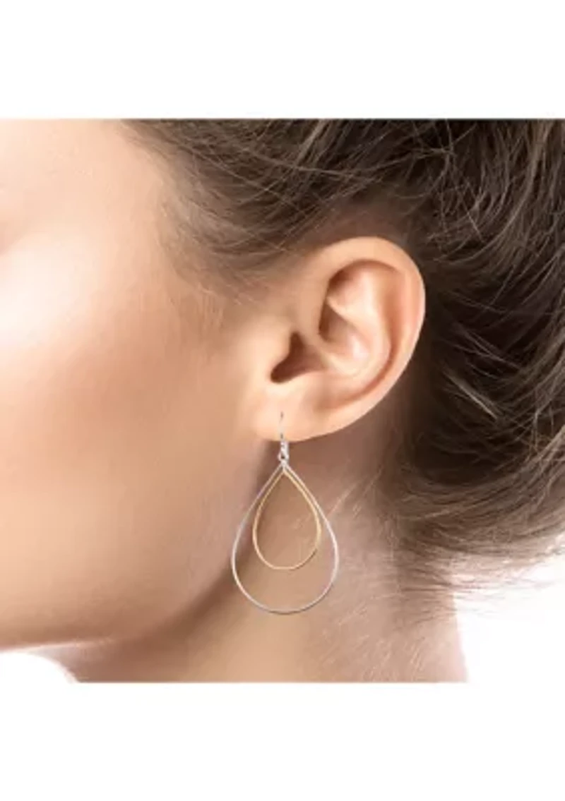 Two Tone Plated Double Teardrop Earrings