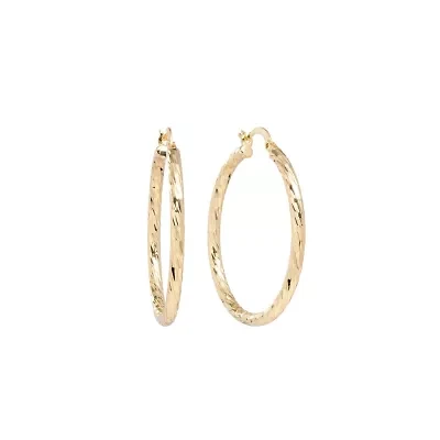Gold Plated 1.6IN Diamond-Cut Clicktop Hoop Earrings