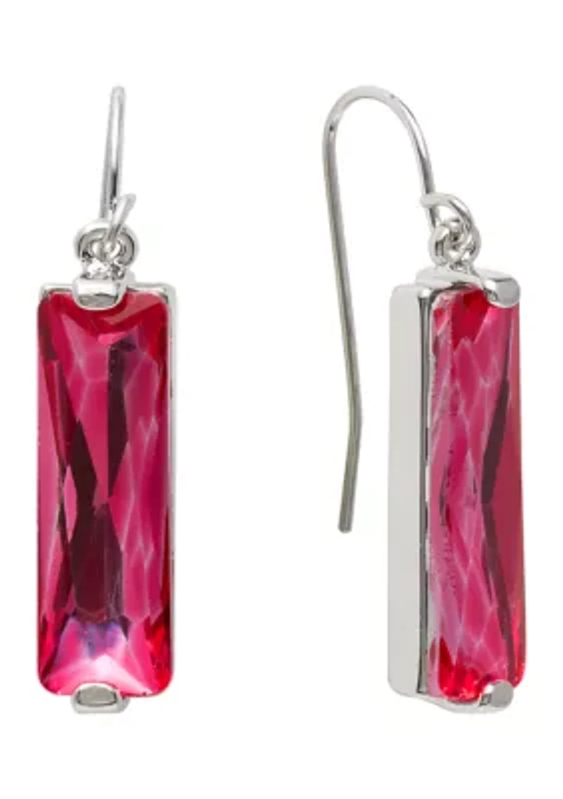 Silver Plated Rectangular Crystal Drop Earrings