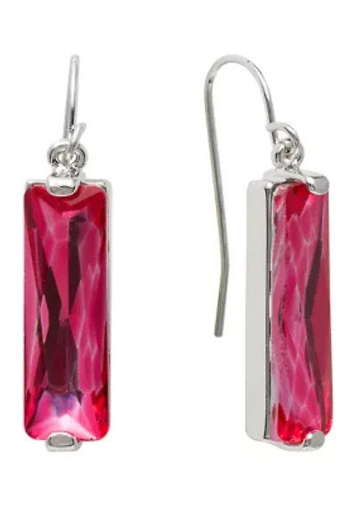 Silver Plated Rectangular Crystal Drop Earrings