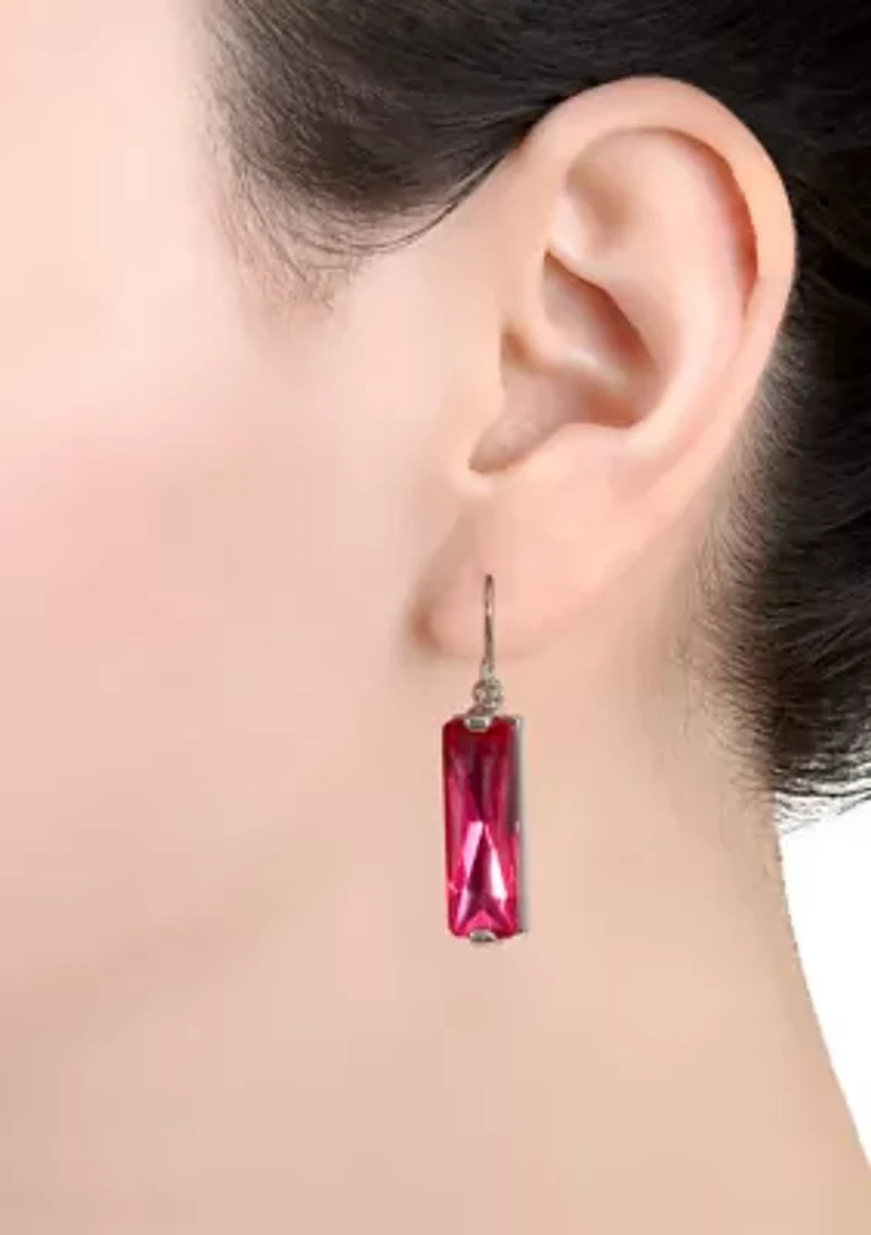 Silver Plated Rectangular Crystal Drop Earrings