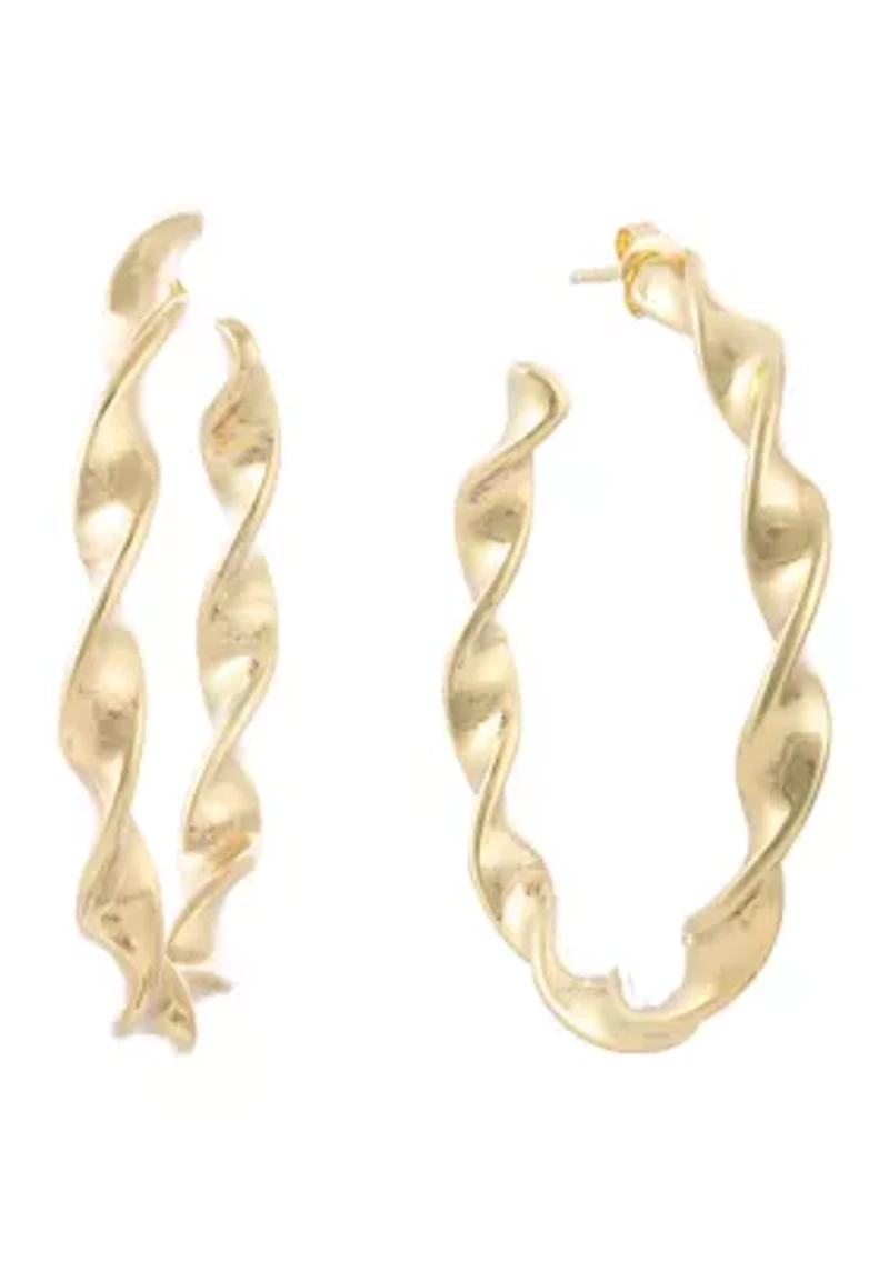 Fine Silver Plated 1.9" Twist Post Hoop Earrings