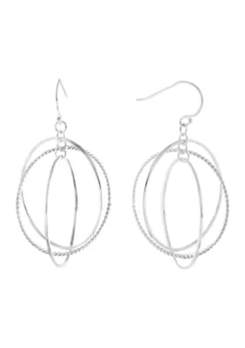 Silver Plated Textured Triple Circle Drop Earrings