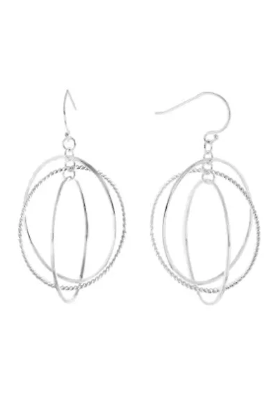 Silver Plated Textured Triple Circle Drop Earrings