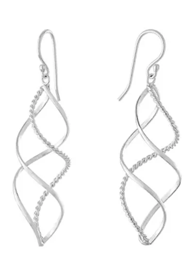 Silver Plated Textured Twist Drop Earrings