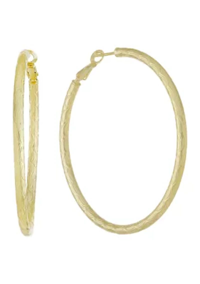 Gold Plated Diamond Cut Clutchless Hoop Earrings