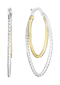 Two-Tone Plated Diamond Cut Double Oval Hoop Earrings