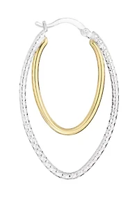 Two-Tone Plated Diamond Cut Double Oval Hoop Earrings