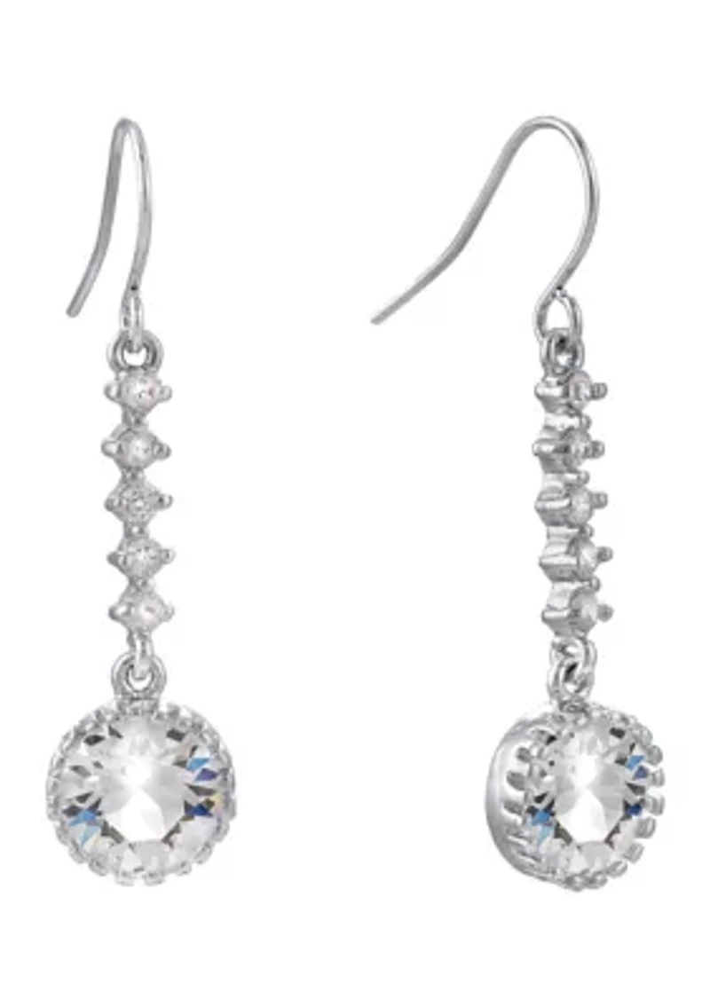 Fine Silver-Plated Crystal Linear Drop with Round Crystal Earrings