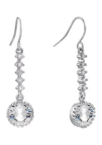 Fine Silver-Plated Crystal Linear Drop with Round Crystal Earrings