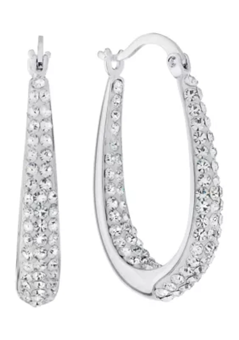 Silver Plated 1.27" Crystal Pavé Inside-Out Oval Hoop Earrings