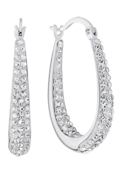 Silver Plated 1.27" Crystal Pavé Inside-Out Oval Hoop Earrings