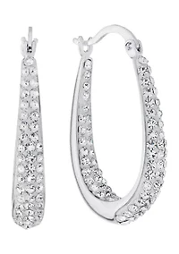 Silver Plated 1.27" Crystal Pavé Inside-Out Oval Hoop Earrings