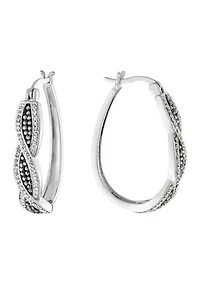 Silver Plated 1.3" Clear Crystal Pavé Twist Hoop Earrings