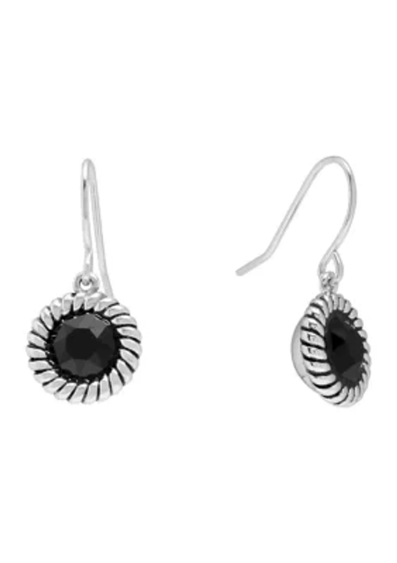 Silver Plated 6 Millimeter Round Crystal with Rope Edge Drop Earrings
