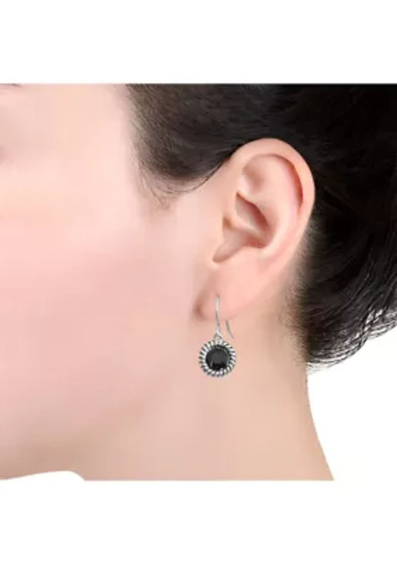 Silver Plated 6 Millimeter Round Crystal with Rope Edge Drop Earrings