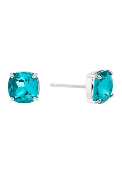 Fine Silver Plated 12 Millimeter Crystal Square Stud Earrings