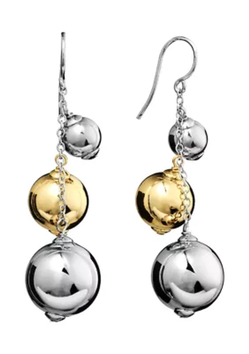 Two Tone Plated Triple Ball Drop Earrings