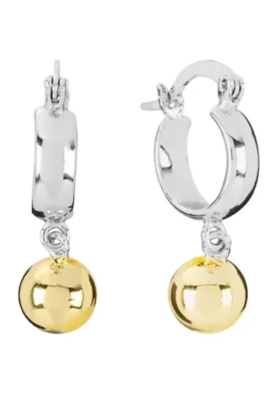 Two Tone Plated Hoop with Ball Drop Earrings