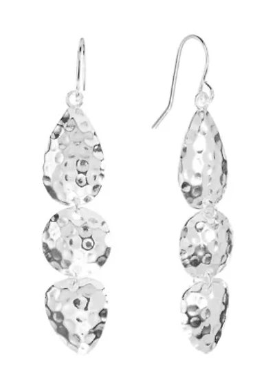 Triple Hammered Silver Plated Drop Earrings