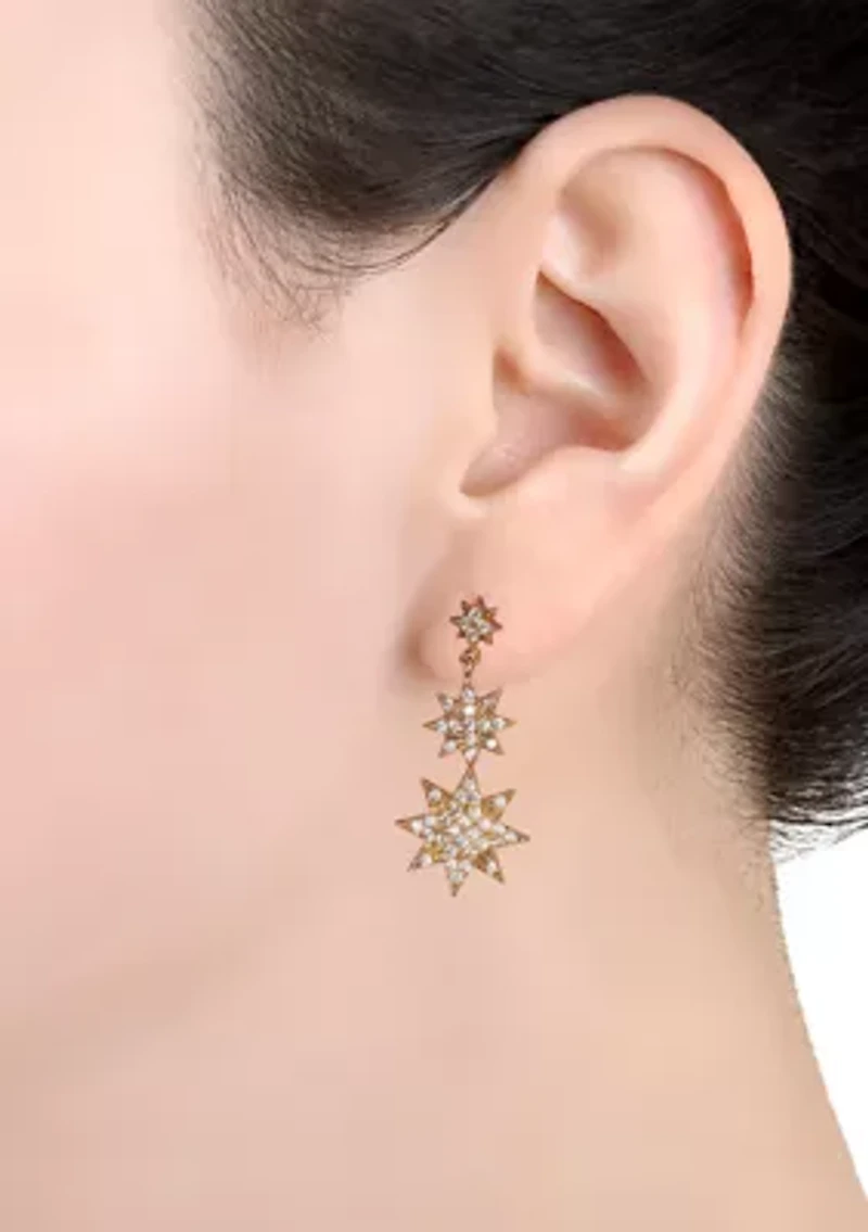 Gold Plated Cubic Zirconia Starburst Gradation Drop Earrings