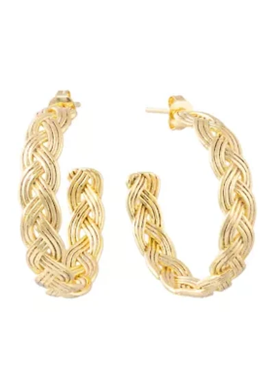 Gold Over Fine Silver Plated 1.16" Braided Post Hoop Earrings