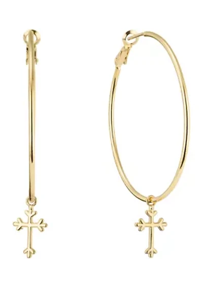 Cross Charm Hoop Earrings