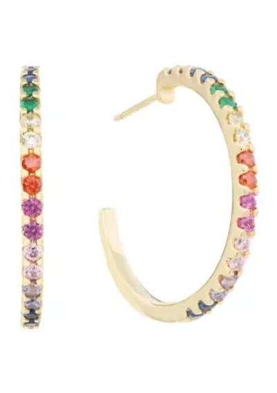 Gold Plated Rainbow Cubic Zirconia Post Hoop Earrings