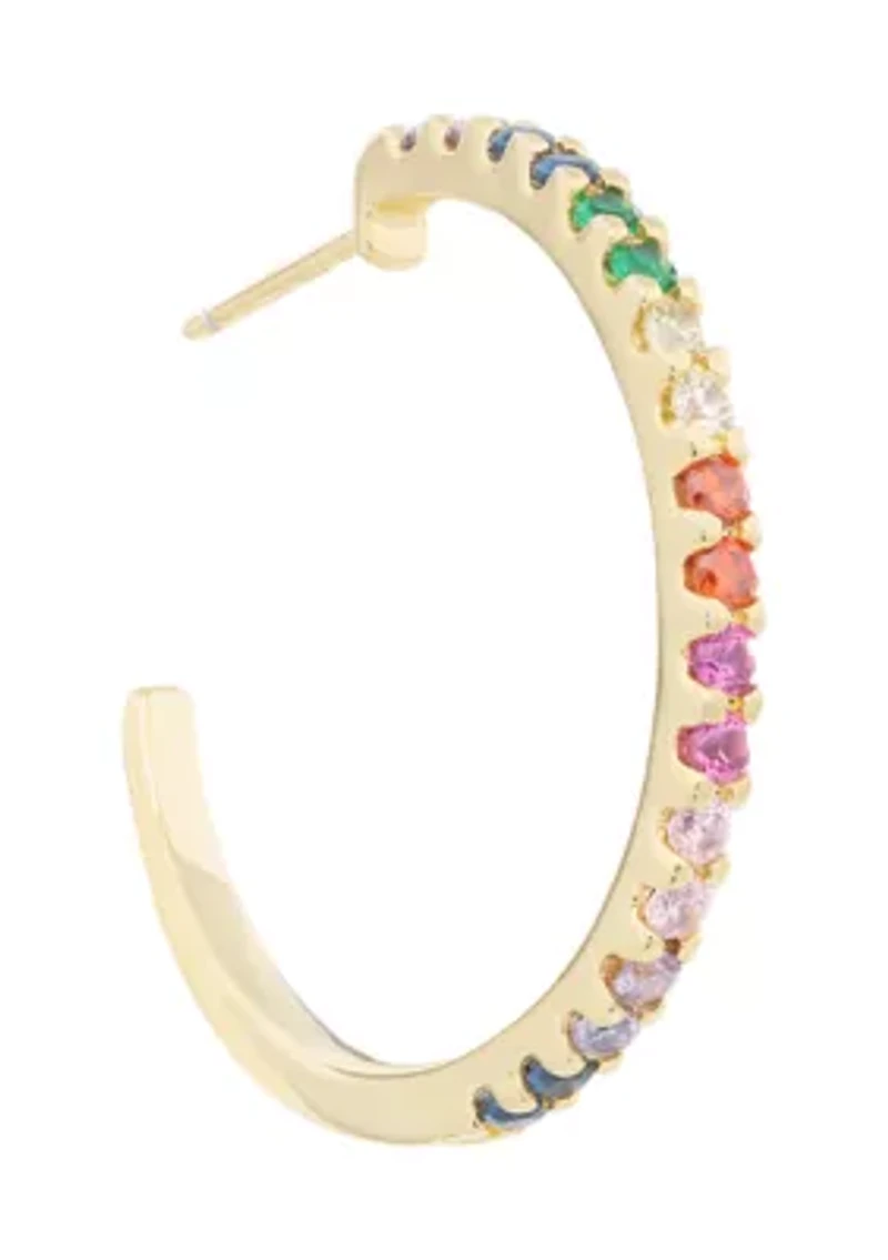 Gold Plated Rainbow Cubic Zirconia Post Hoop Earrings