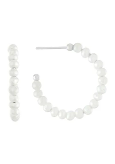 Silver Plated 1.16" Freshwater Pearl Post Hoops