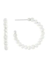 Silver Plated 1.16" Freshwater Pearl Post Hoops