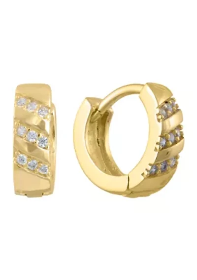 Fine Silver Plated .5" Cubic Zirconia Striped Huggie Hoop Earrings