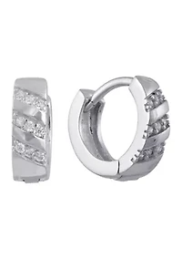 Fine Silver Plated .5" Cubic Zirconia Striped Huggie Hoop Earrings