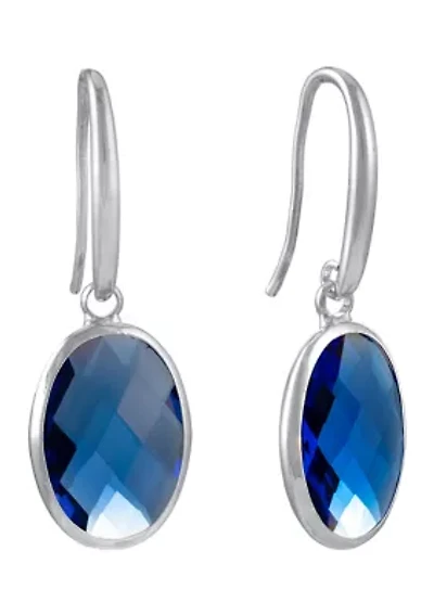 Silver Plated Blue Crystal Oval Faceted Drop Earrings