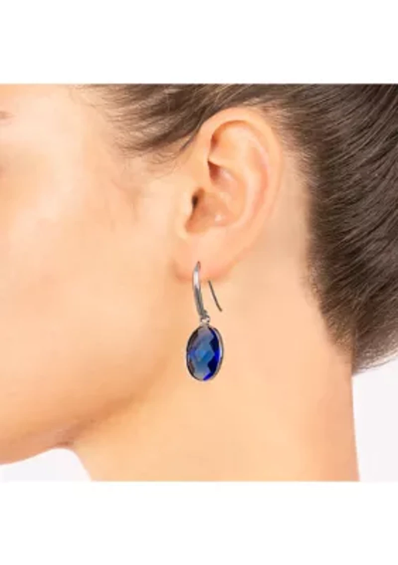 Silver Plated Blue Crystal Oval Faceted Drop Earrings