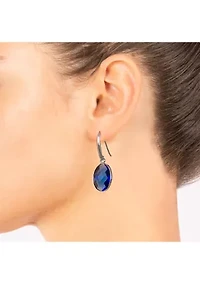Silver Plated Blue Crystal Oval Faceted Drop Earrings