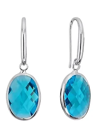 Silver Plated Aqua Crystal Oval Drop Earrings
