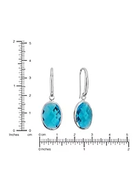 Silver Plated Aqua Crystal Oval Drop Earrings