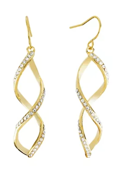 Gold Plated Crystal Spiral Drop Earrings
