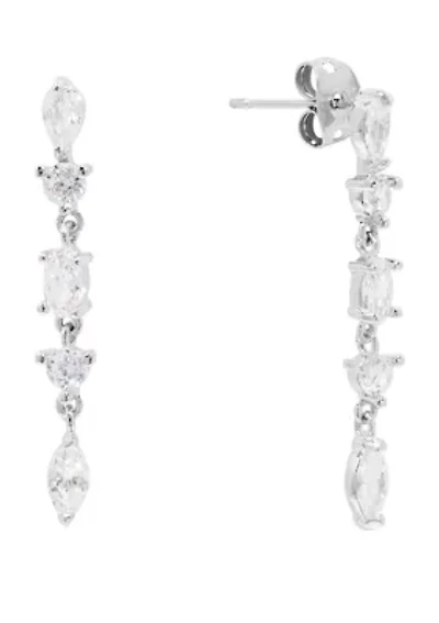 Silver Plated Cubic Zirconia Round and Marquise Post Drop Earrings