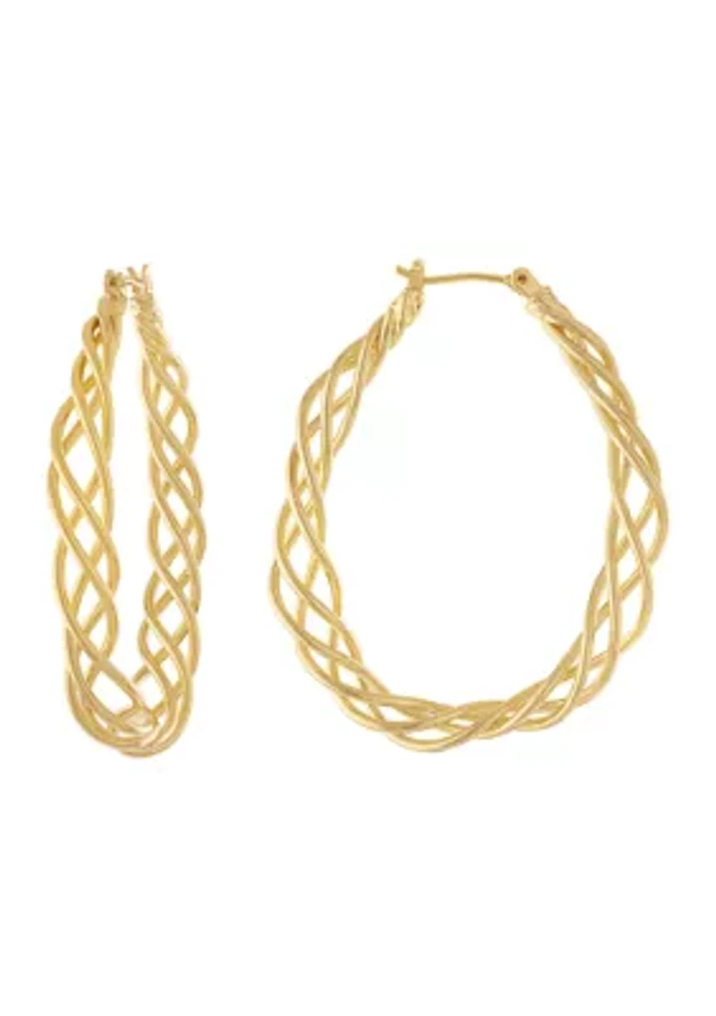 Silver Plated 1.83" Twisted Oval Wire Click Top Hoop Earrings