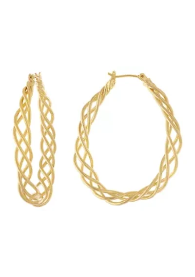Silver Plated 1.83" Twisted Oval Wire Click Top Hoop Earrings