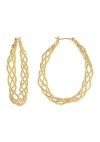 Silver Plated 1.83" Twisted Oval Wire Click Top Hoop Earrings