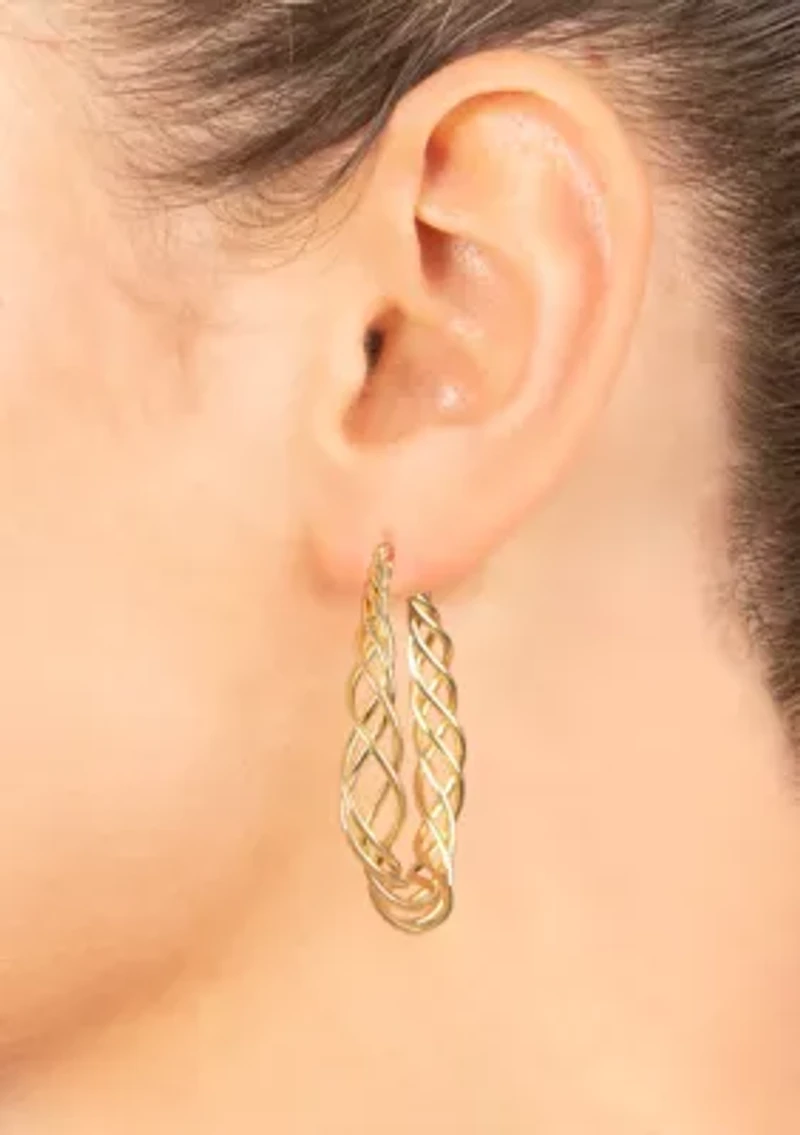 Silver Plated 1.83" Twisted Oval Wire Click Top Hoop Earrings